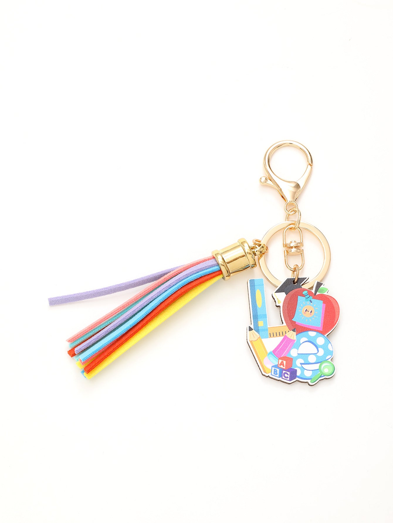 Wholesale Pencil Rainbow American Independence Day Ice Cream Wooden Tassel Keychain